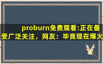 proburn免费观看:正在备受广泛关注，网友：毕竟现在爆火嘛！,p站proburn软件免费下载
