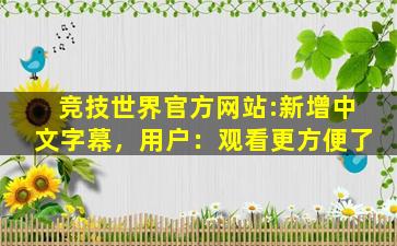 竞技世界官方网站:新增中文字幕，用户：观看更方便了
